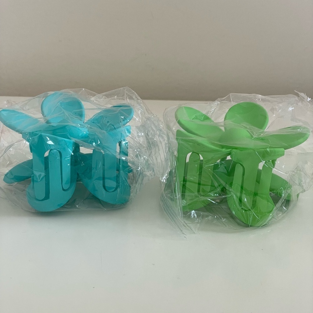 Large Flower Hair Accessories Claw Hair Clips Set of 2 Green & Teal Blue - Picture 7 of 9